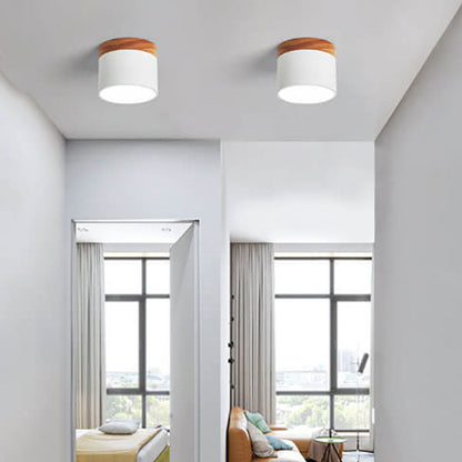 Scandinavian Macaron LED Ceiling Light | Wooden Accent Flush Mount In Seven Soft Macaron Colours