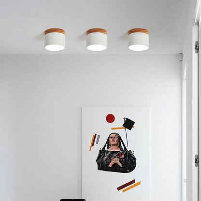 Scandinavian Macaron LED Ceiling Light | Wooden Accent Flush Mount In Seven Soft Macaron Colours