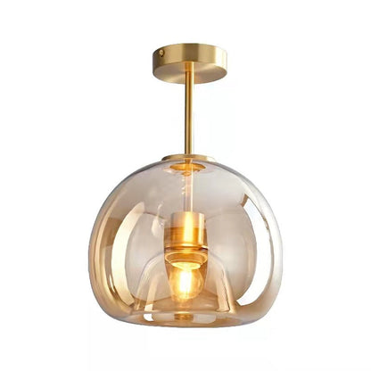 Nordic Glass Ball Ceiling Light | Semi Flush Mount In Smoke Grey or Amber Tinted Glass Shades