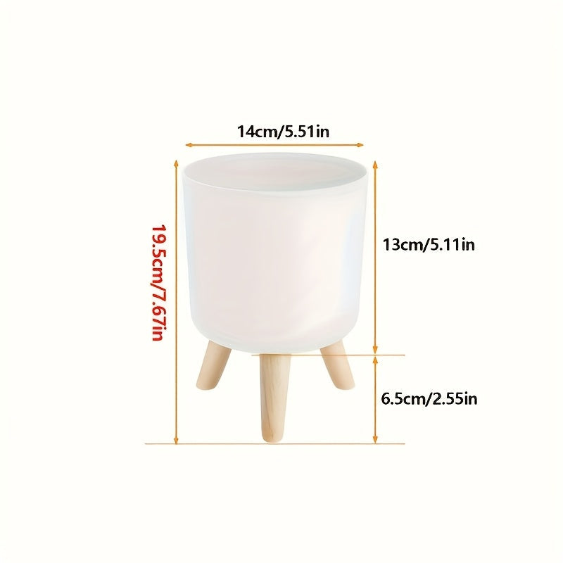 Modern Round Planter With Wooden Legs | Indoor and Outdoor Plant Pot In Three Round Pot Sizes