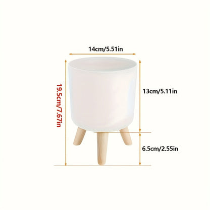 Modern Round Planter With Wooden Legs | Indoor and Outdoor Plant Pot In Three Round Pot Sizes