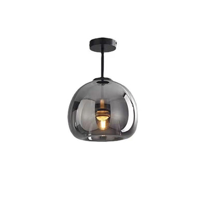 Nordic Glass Ball Ceiling Light | Semi Flush Mount In Smoke Grey or Amber Tinted Glass Shades