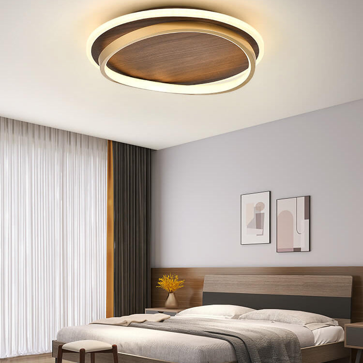 LED Modern Ceiling Lamp | Walnut and Gold Round Design In Three Different Round Panel Sizes