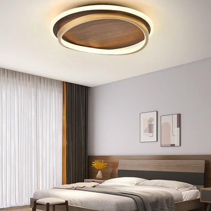 LED Modern Ceiling Lamp | Walnut and Gold Round Design In Three Different Round Panel Sizes