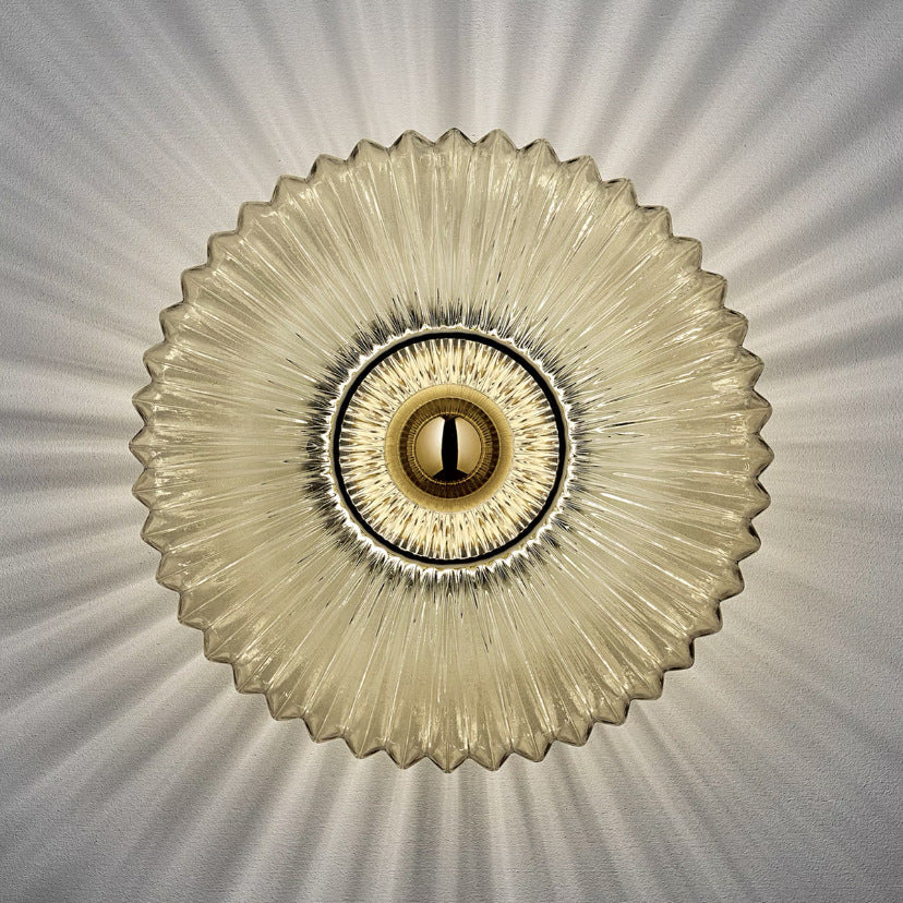 Nordic Vintage Glass Wall Sconce | Striped Round Disc Light For Hallways and Bedroom Walls