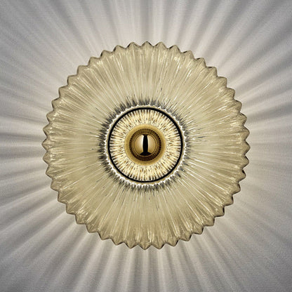 Nordic Vintage Glass Wall Sconce | Striped Round Disc Light For Hallways and Bedroom Walls