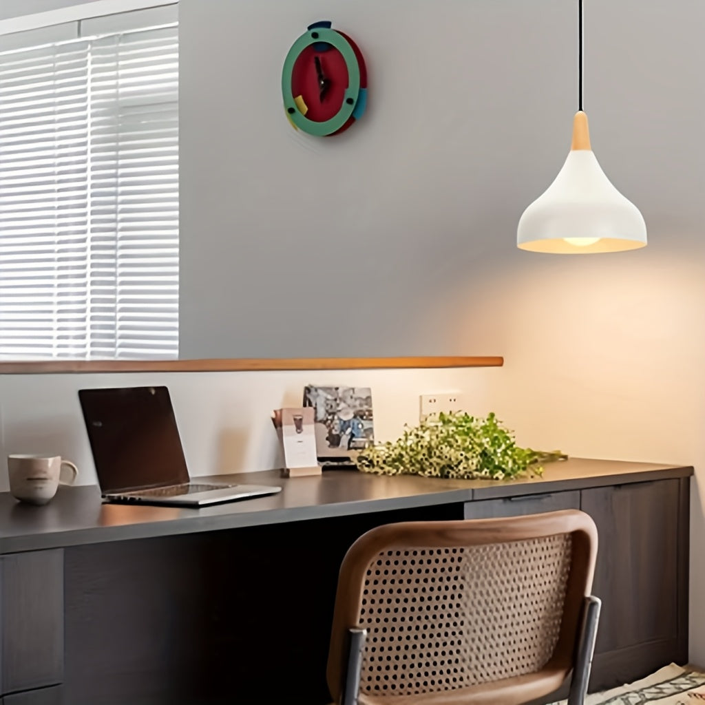 Modern Teardrop Pendant Light | Metal and Wood Hanging Ceiling Lamp In Nine Bold Shade Colourways