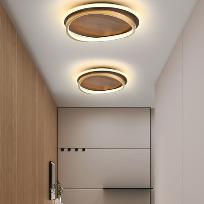 LED Modern Ceiling Lamp | Walnut and Gold Round Design In Three Different Round Panel Sizes