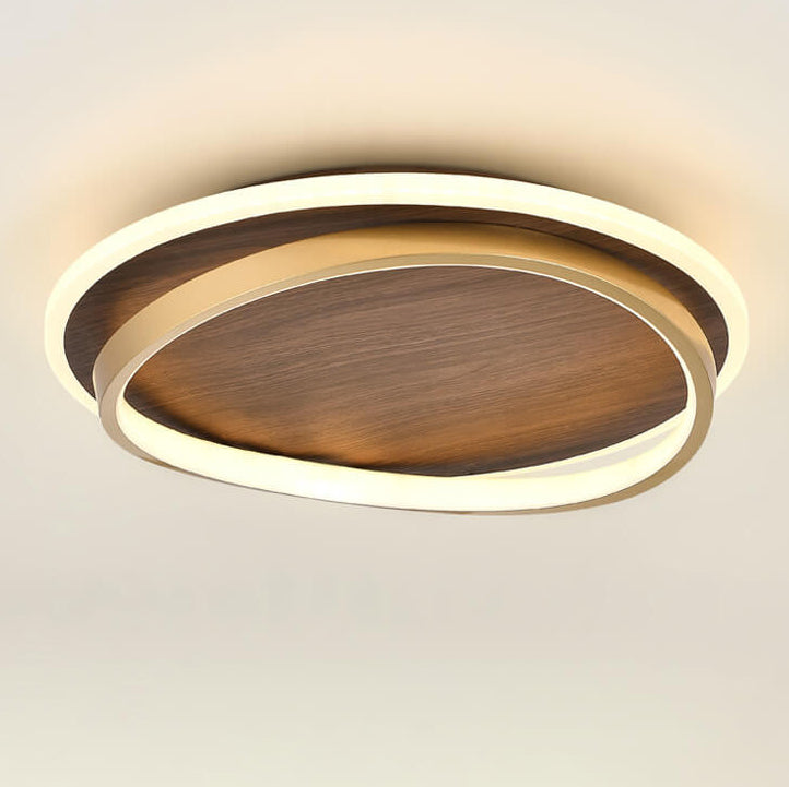 LED Modern Ceiling Lamp | Walnut and Gold Round Design In Three Different Round Panel Sizes