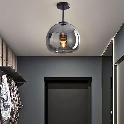 Nordic Glass Ball Ceiling Light | Semi Flush Mount In Smoke Grey or Amber Tinted Glass Shades