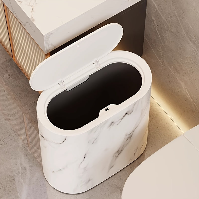 Marble Pattern Trash Can | Modern Bathroom and Kitchen Bin With Lid For Small Spaces and Desks