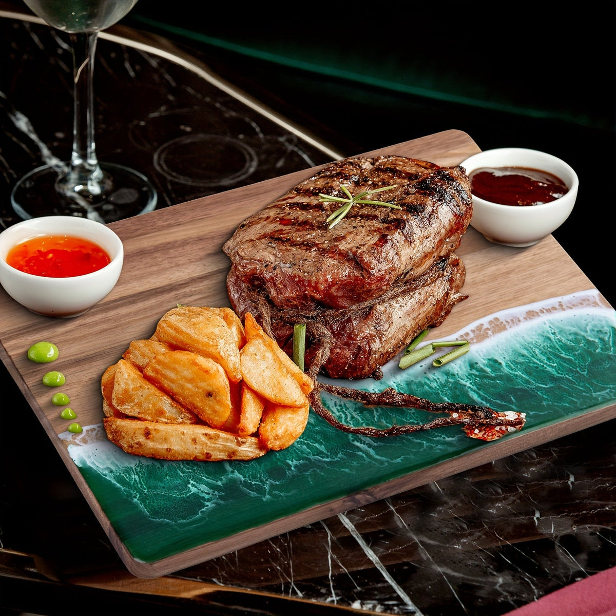 Wave Resin Cutting Board | Ocean Inspired Acacia Wood Cheese and Charcuterie Serving Board