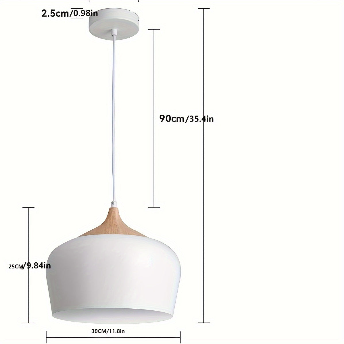 Modern Scandinavian Pendant Light | Iron And Wood Grain Ceiling Lamp In White or Black Finish