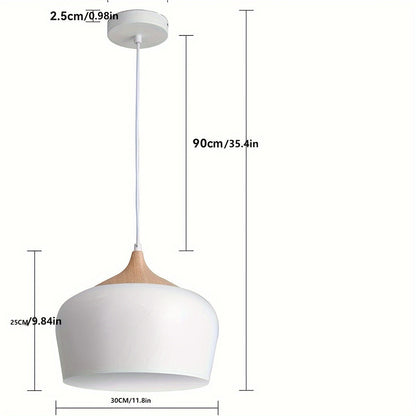 Modern Scandinavian Pendant Light | Iron And Wood Grain Ceiling Lamp In White or Black Finish