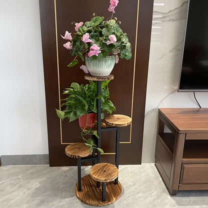 Leafspire 6 Tier Round Plant Stand | Wooden Corner Display Shelf For Indoor Plant Collections