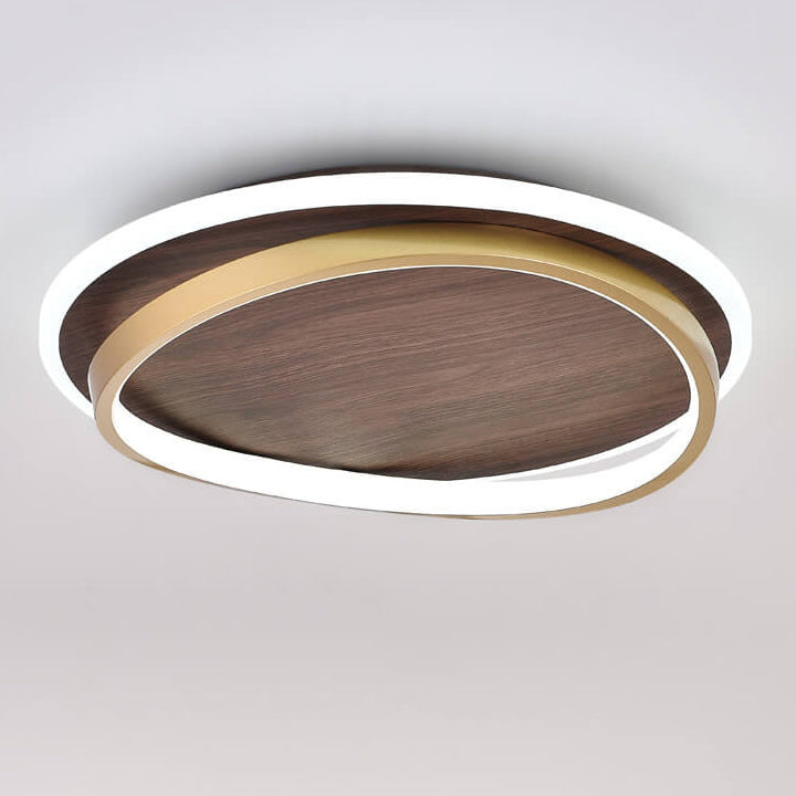 LED Modern Ceiling Lamp | Walnut and Gold Round Design In Three Different Round Panel Sizes