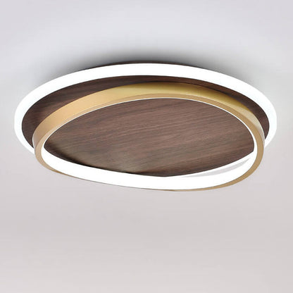 LED Modern Ceiling Lamp | Walnut and Gold Round Design In Three Different Round Panel Sizes