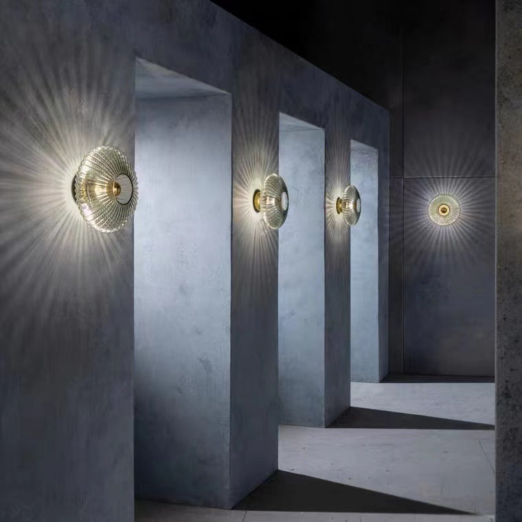 Nordic Vintage Glass Wall Sconce | Striped Round Disc Light For Hallways and Bedroom Walls