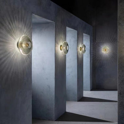 Nordic Vintage Glass Wall Sconce | Striped Round Disc Light For Hallways and Bedroom Walls