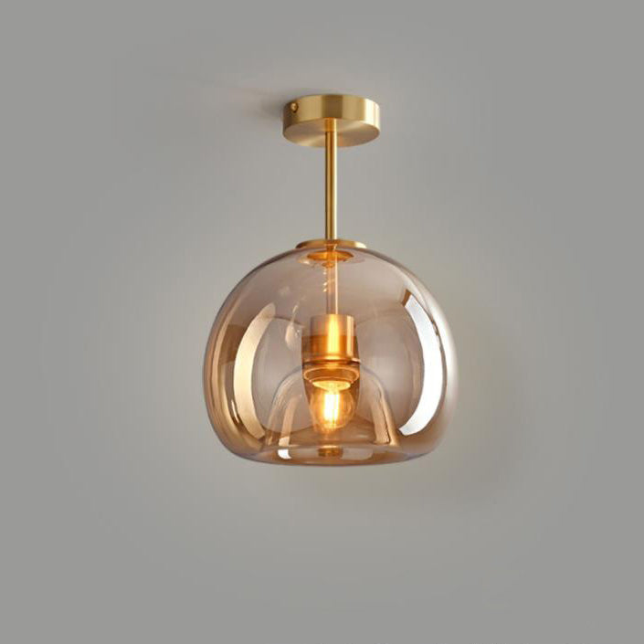 Nordic Glass Ball Ceiling Light | Semi Flush Mount In Smoke Grey or Amber Tinted Glass Shades