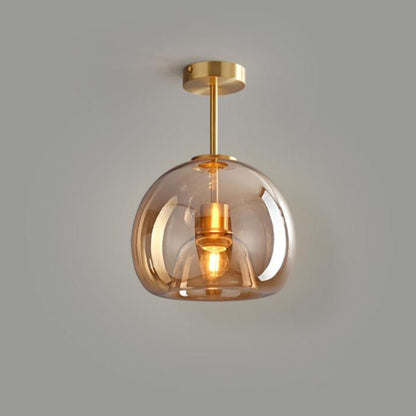 Nordic Glass Ball Ceiling Light | Semi Flush Mount In Smoke Grey or Amber Tinted Glass Shades