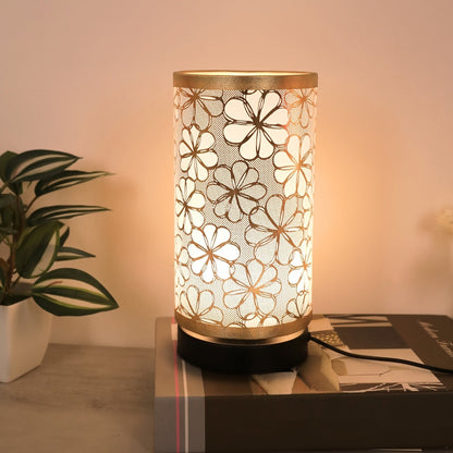 Floral USB Table Lamp | Warm Ambient Decorative Light With A Cut Sunflower Patterned Shade Design