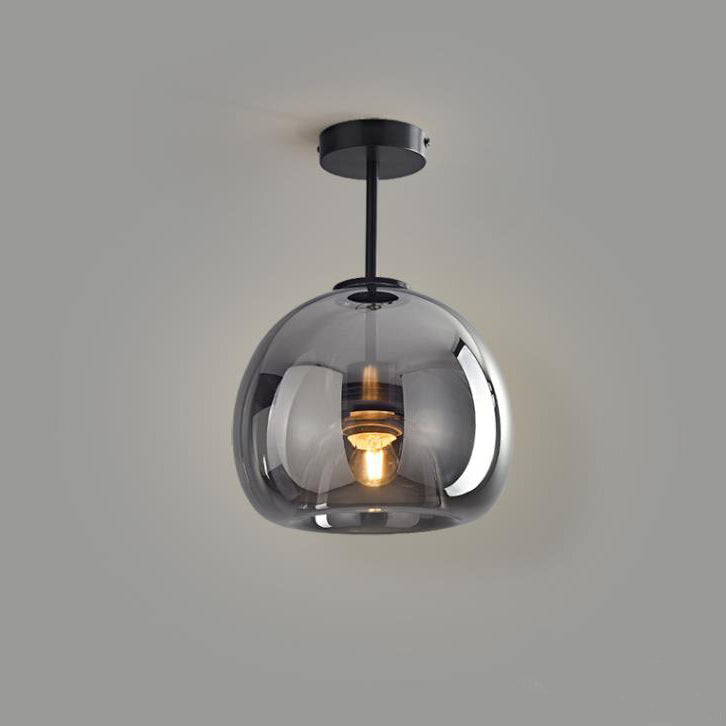Nordic Glass Ball Ceiling Light | Semi Flush Mount In Smoke Grey or Amber Tinted Glass Shades
