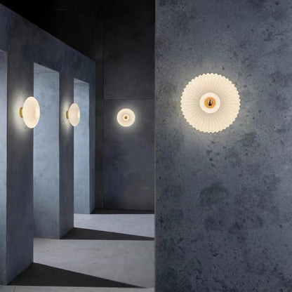 Nordic Vintage Glass Wall Sconce | Striped Round Disc Light For Hallways and Bedroom Walls