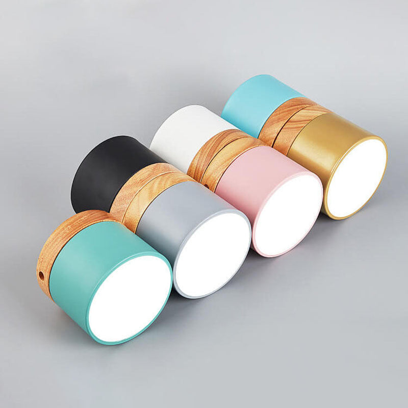 Scandinavian Macaron LED Ceiling Light | Wooden Accent Flush Mount In Seven Soft Macaron Colours