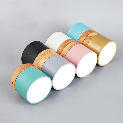 Scandinavian Macaron LED Ceiling Light | Wooden Accent Flush Mount In Seven Soft Macaron Colours