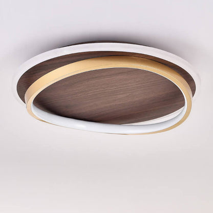 LED Modern Ceiling Lamp | Walnut and Gold Round Design In Three Different Round Panel Sizes