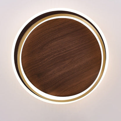 LED Modern Ceiling Lamp | Walnut and Gold Round Design In Three Different Round Panel Sizes