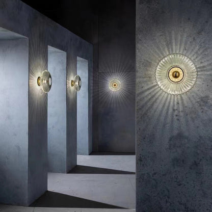Nordic Vintage Glass Wall Sconce | Striped Round Disc Light For Hallways and Bedroom Walls
