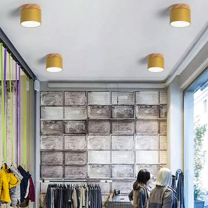 Scandinavian Macaron LED Ceiling Light | Wooden Accent Flush Mount In Seven Soft Macaron Colours