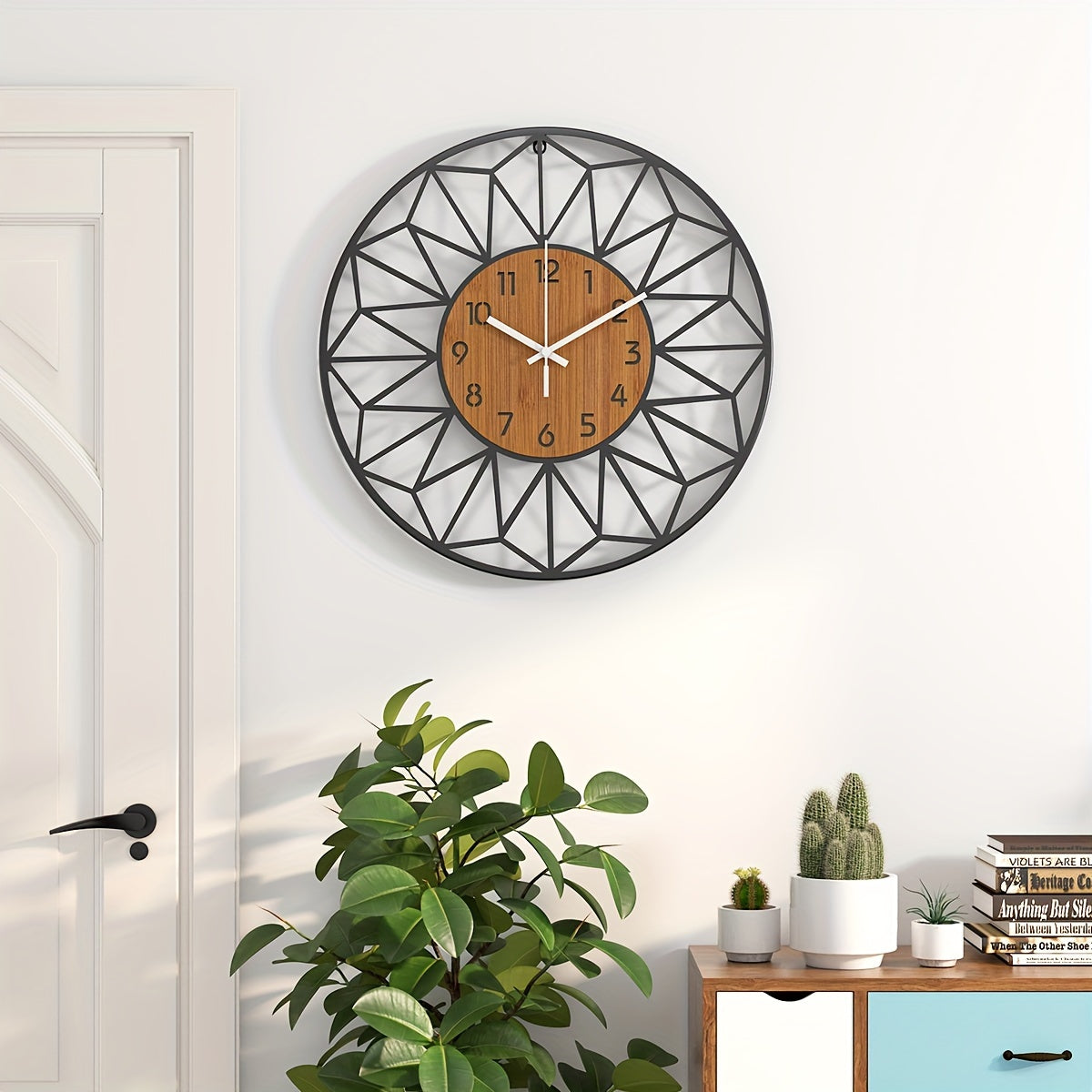 Modern Metal Wall Clock | Wood Grain Centre Design In Three Different Round Clock Face Sizes