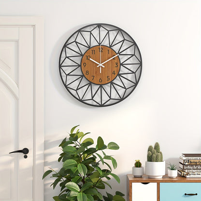 Modern Metal Wall Clock | Wood Grain Centre Design In Three Different Round Clock Face Sizes