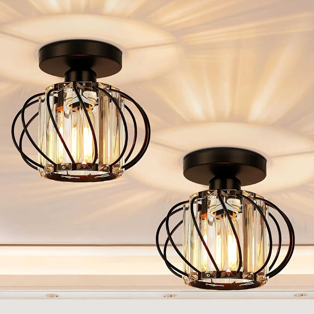 Modern Industrial Cage Ceiling Light | Elegant Semi Flush Mount In Three Polished Metal Finishes