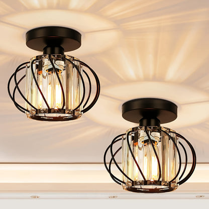 Modern Industrial Cage Ceiling Light | Elegant Semi Flush Mount In Three Polished Metal Finishes