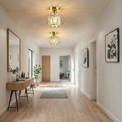 Modern Industrial Cage Ceiling Light | Elegant Semi Flush Mount In Three Polished Metal Finishes