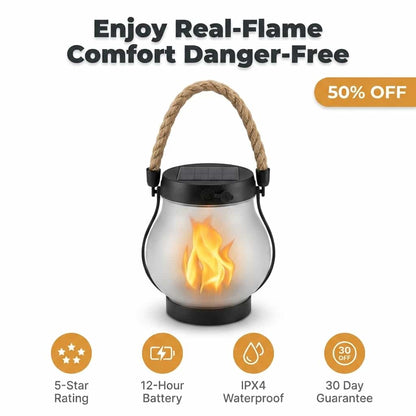Emberlyn Solar Flame Lantern | Flickering LED Weatherproof Outdoor Garden Light For Patios and Paths