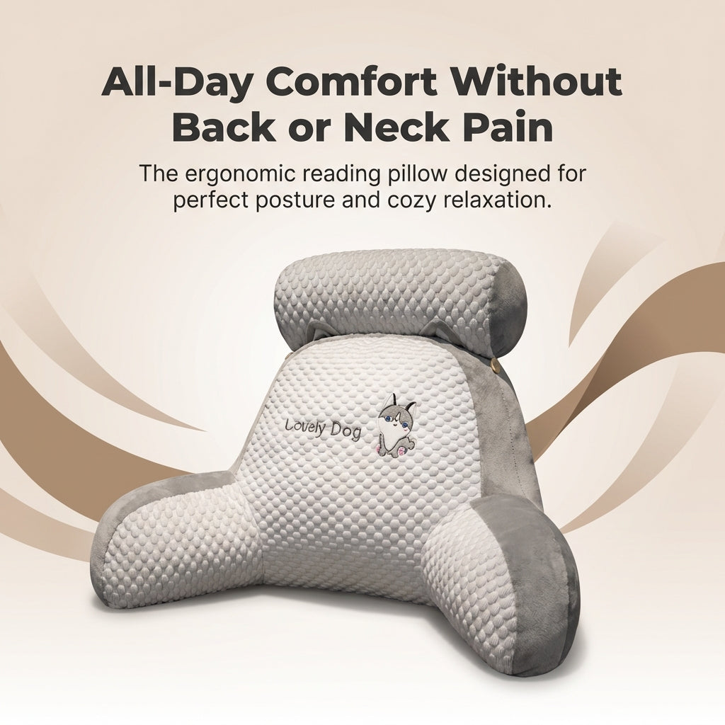 Posturest Ergonomic Reading Pillow | Lumbar Support Backrest With Arms For Bed, Couch and Floor