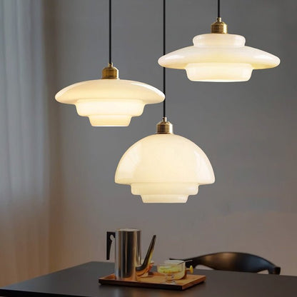 White Glass Pendant Light | Modern Mid Century Ceiling Lamp For Dining Rooms and Hallway Spaces