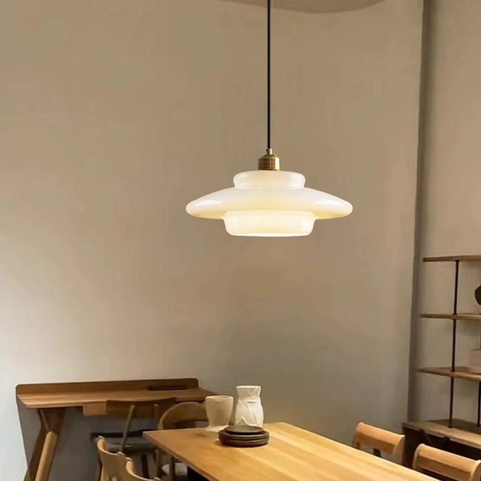 White Glass Pendant Light | Modern Mid Century Ceiling Lamp For Dining Rooms and Hallway Spaces