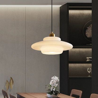 White Glass Pendant Light | Modern Mid Century Ceiling Lamp For Dining Rooms and Hallway Spaces