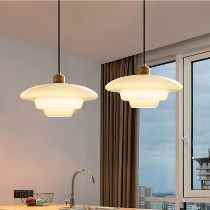 White Glass Pendant Light | Modern Mid Century Ceiling Lamp For Dining Rooms and Hallway Spaces
