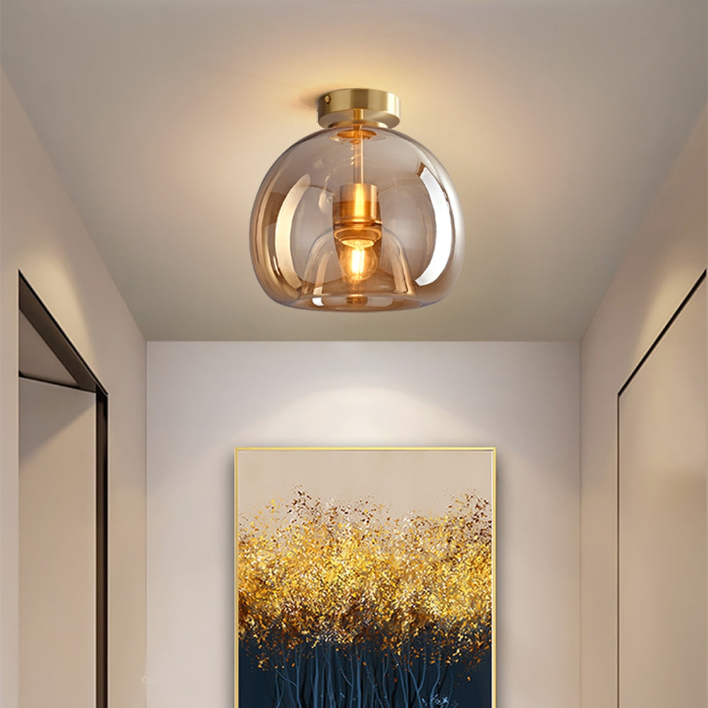 Vintage Bubble Glass Ceiling Light | Retro Amber Glass Pendant In Two Heights and Two Finishes