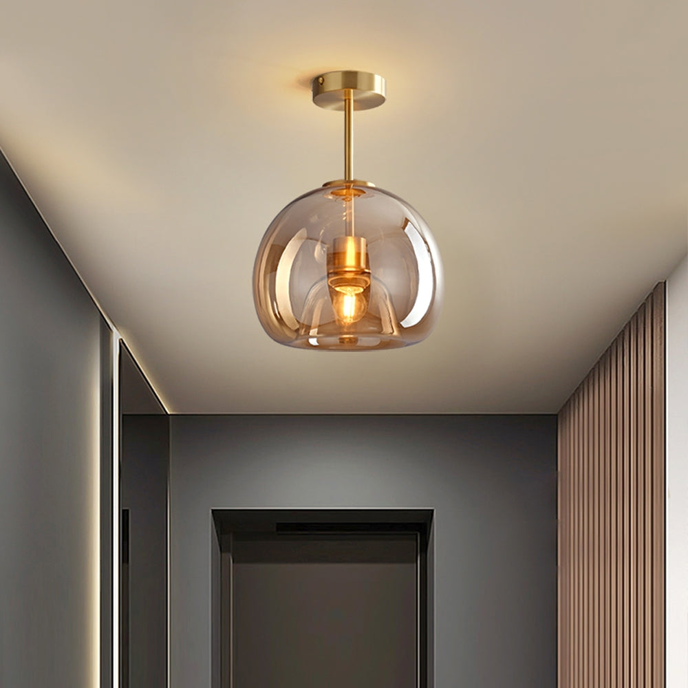 Vintage Bubble Glass Ceiling Light | Retro Amber Glass Pendant In Two Heights and Two Finishes