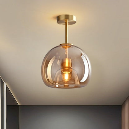 Vintage Bubble Glass Ceiling Light | Retro Amber Glass Pendant In Two Heights and Two Finishes