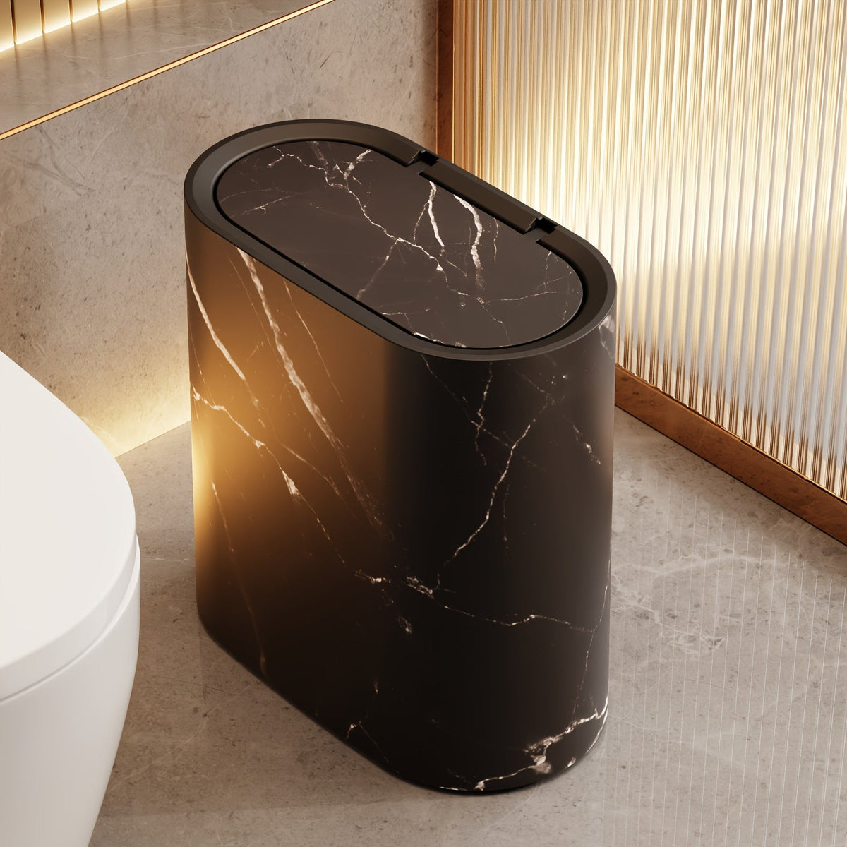 Marble Pattern Trash Can | Modern Bathroom and Kitchen Bin With Lid For Small Spaces and Desks