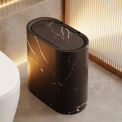 Marble Pattern Trash Can | Modern Bathroom and Kitchen Bin With Lid For Small Spaces and Desks